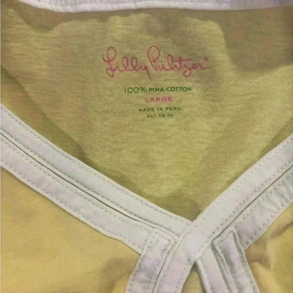 Lilly Pulitzer Yellow Keyhole Shirt Size Large. 100% Pima Cotton. Style # 26618 - Picture 5 of 7